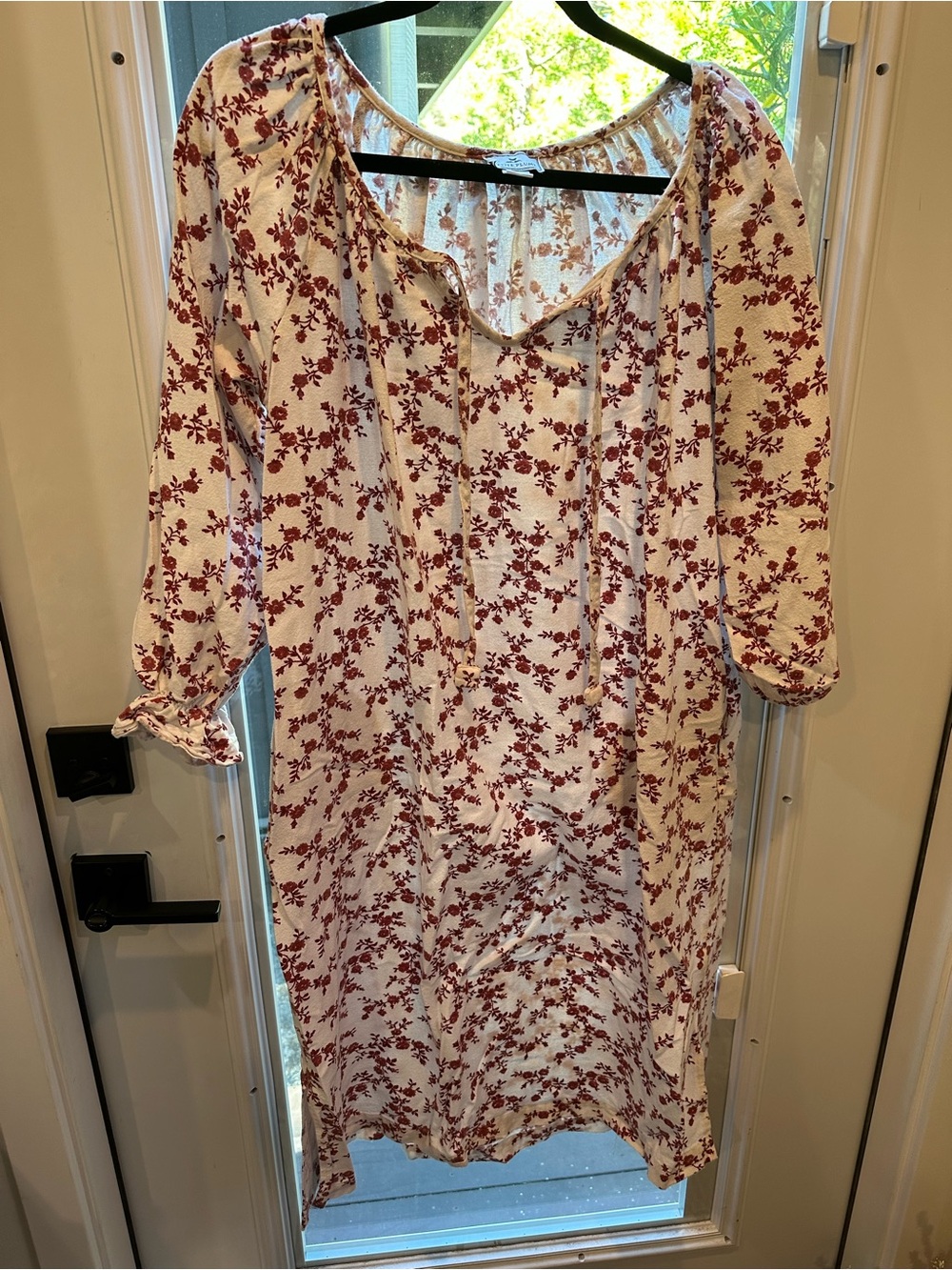 Women's Cream Nightgown with Burgundy Floral Print